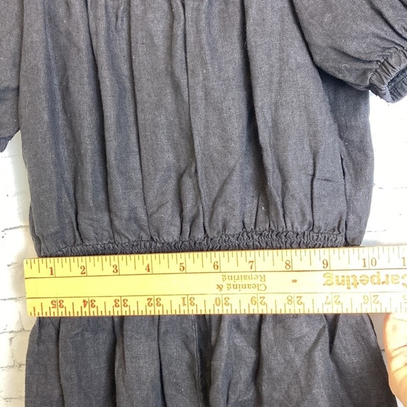 Cloth & Stone Anthropologie Black Romper XXS Smocked Tie Front Puff Sleeve Linen - Picture 13 of 16